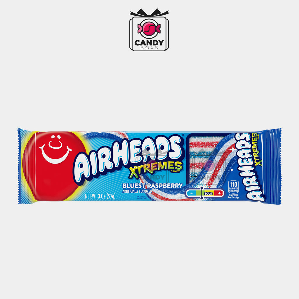 AIRHEADS CANDY XTREMES BELTS BLUEST RASPBERRY 57G - CANDY BOXS