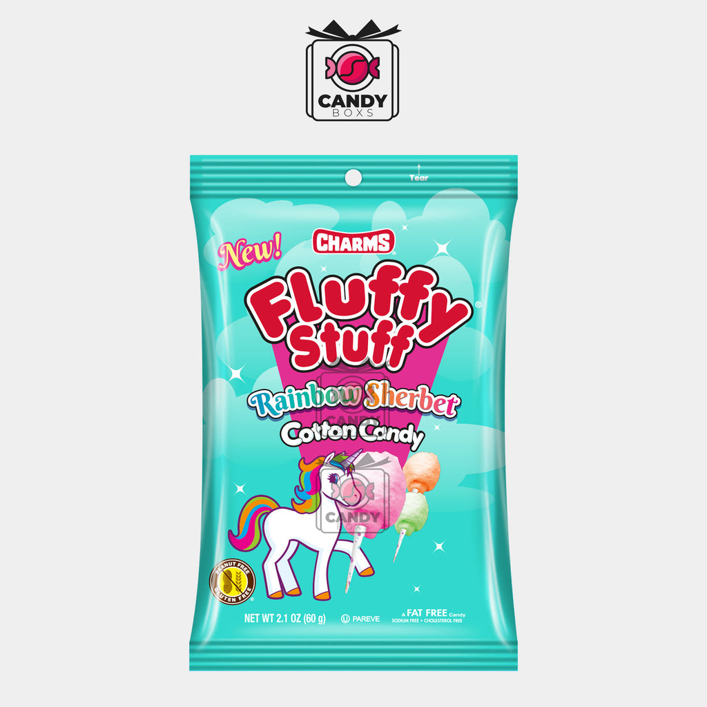 CHARMS FLUFFY STUFF RAINBOW SHERBET UNICORN COTTON CANDY 60G - CANDY BOXS