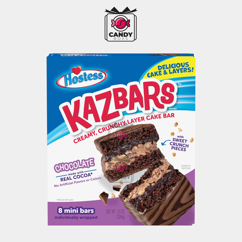 HOSTESS CHOCOLATE KAZBARS CRUNCHY BARS REAL COCOA INDIVIDUALLY WRAPPED 284G - CANDY BOXS