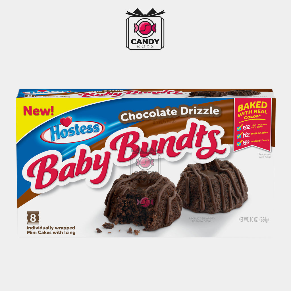 HOSTESS CHOCOLATE DRIZZLE BABY BUNDTS MINI CHOCOLATE BUNDT CAKES 284G - CANDY BOXS