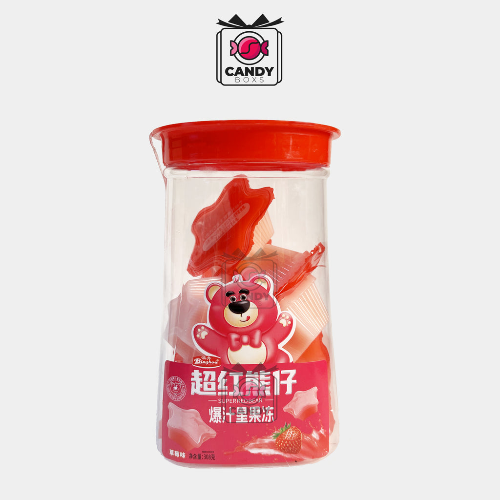 JELLY POTS SUPER RED BEAR STRAWBERRY FLAVOR 308G - CANDY BOXS