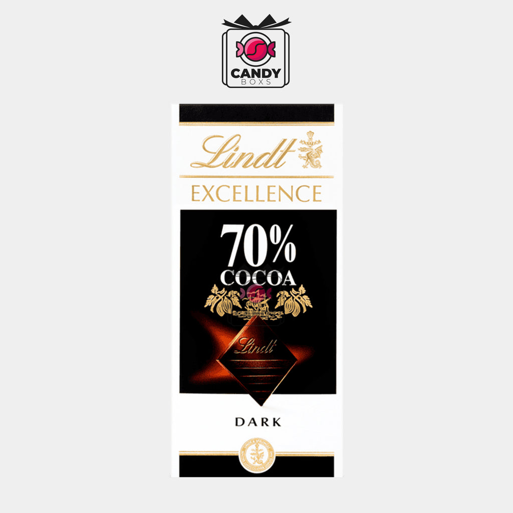 LINDT EXCELLENCE DARK 70% COCOA CHOCOLATE BAR 100G - CANDY BOXS