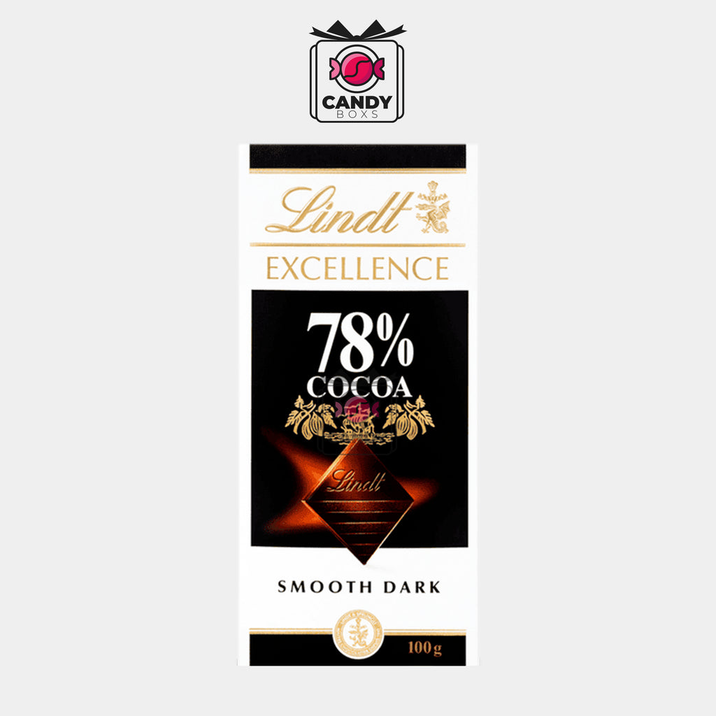 LINDT EXCELLENCE DARK 78% COCOA CHOCOLATE BAR 100G - CANDY BOXS