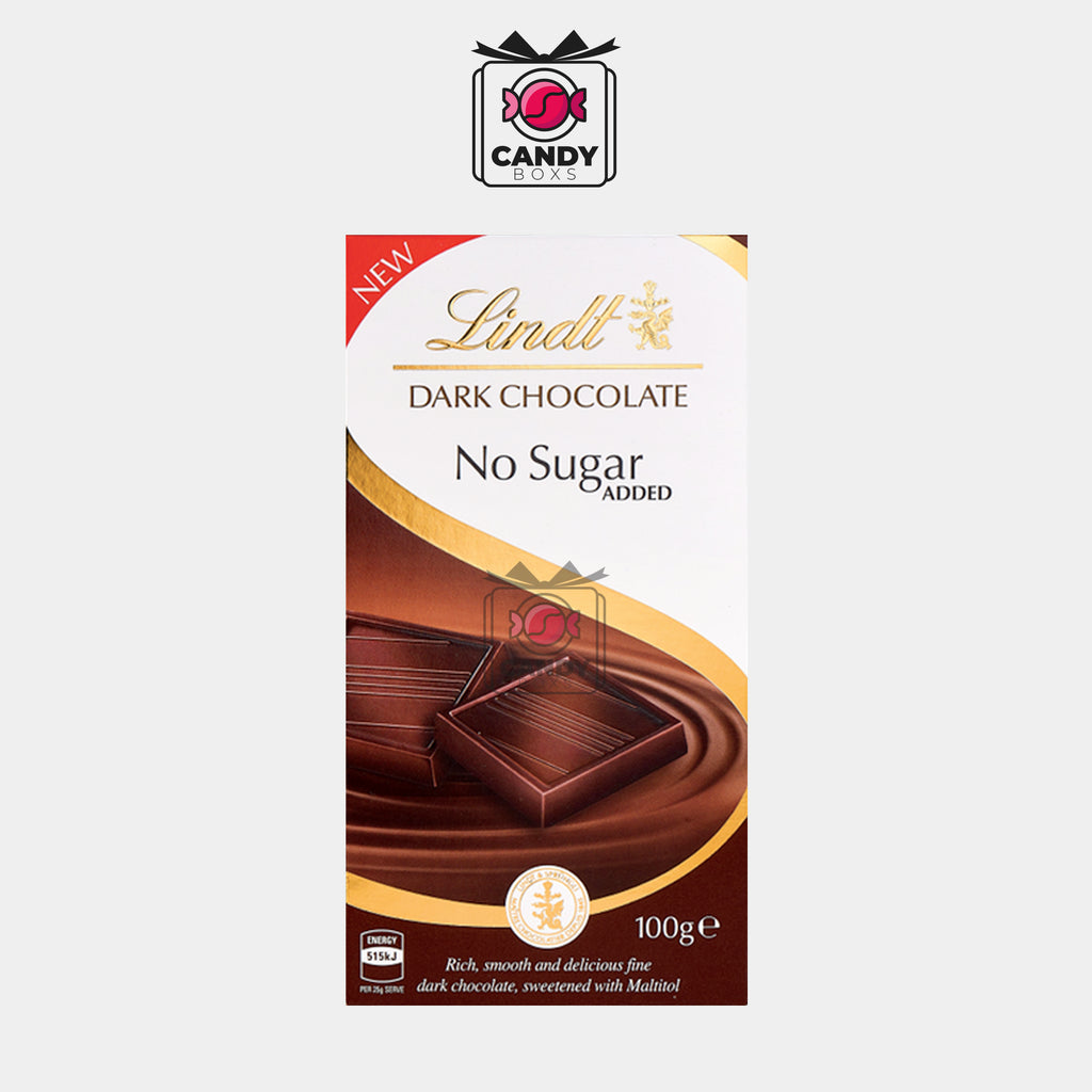 LINDT DARK CHOCOLATE NO ADDED SUGAR BAR 100G - CANDY BOXS