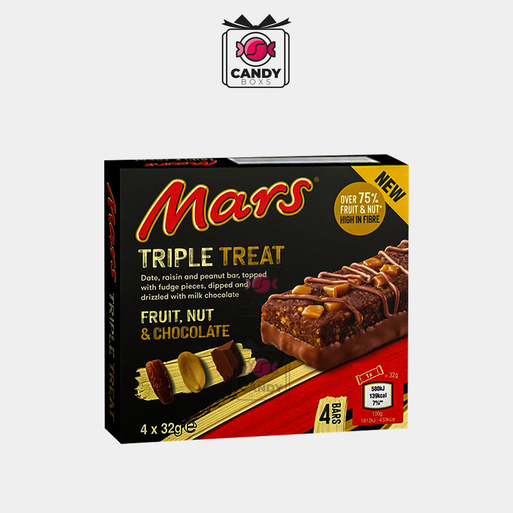 MARS TRIPLE TREAT FRUIT & NUT MILK CHOCOLATE SNACK BARS X4 128G - CANDY BOXS