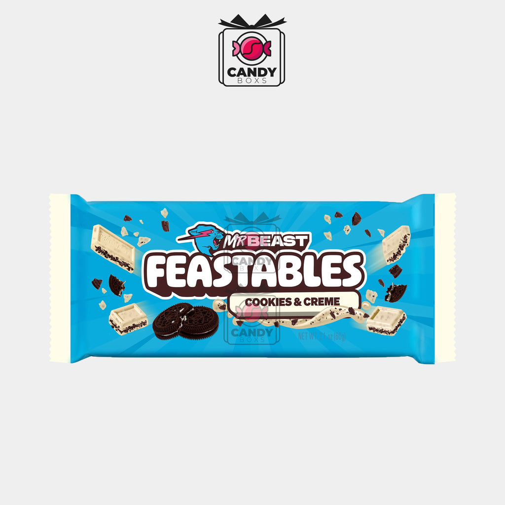 FEASTABLES MR BEAST COOKIES AND CREME WHITE CHOCOLATE BAR 60G - CANDY BOXS