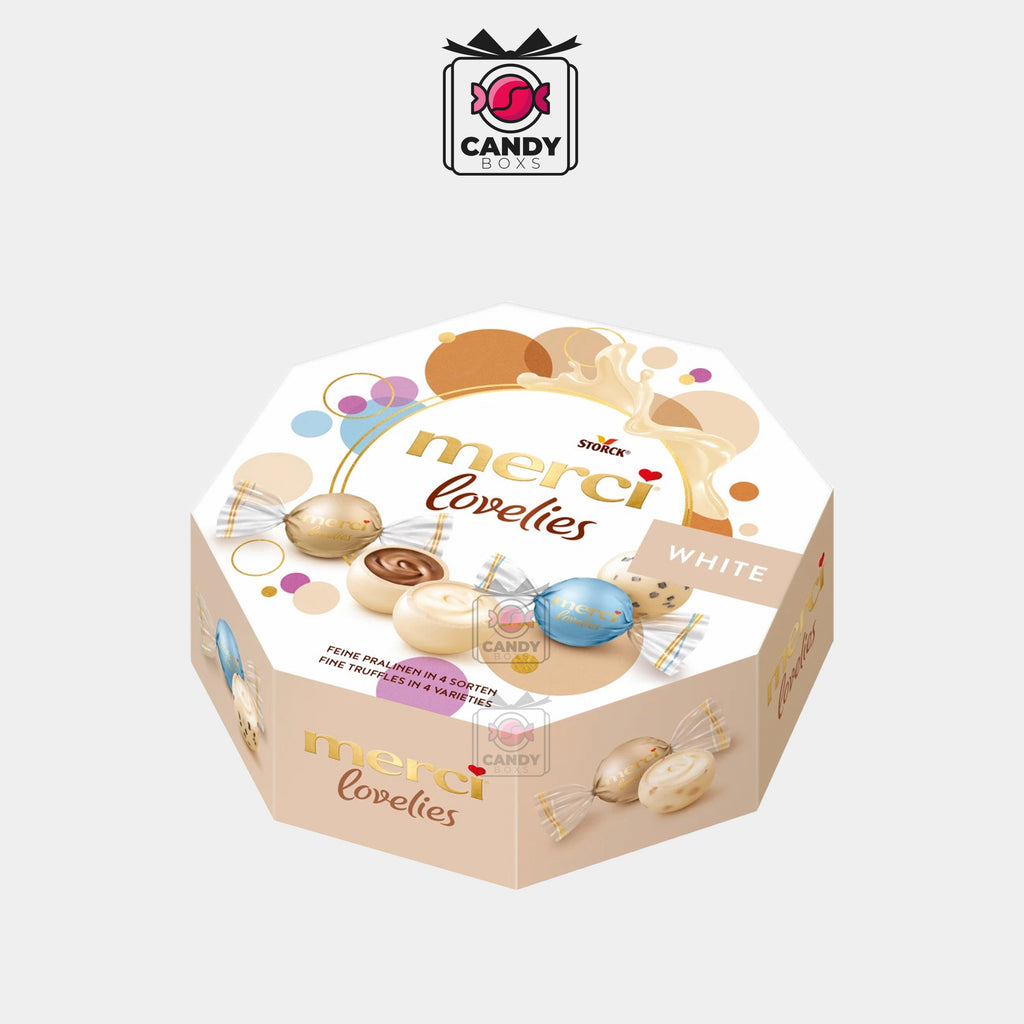 MERCI LOVELIES WHITE FINEST CHOCOLATE TRUFFLES 185G - CANDY BOXS