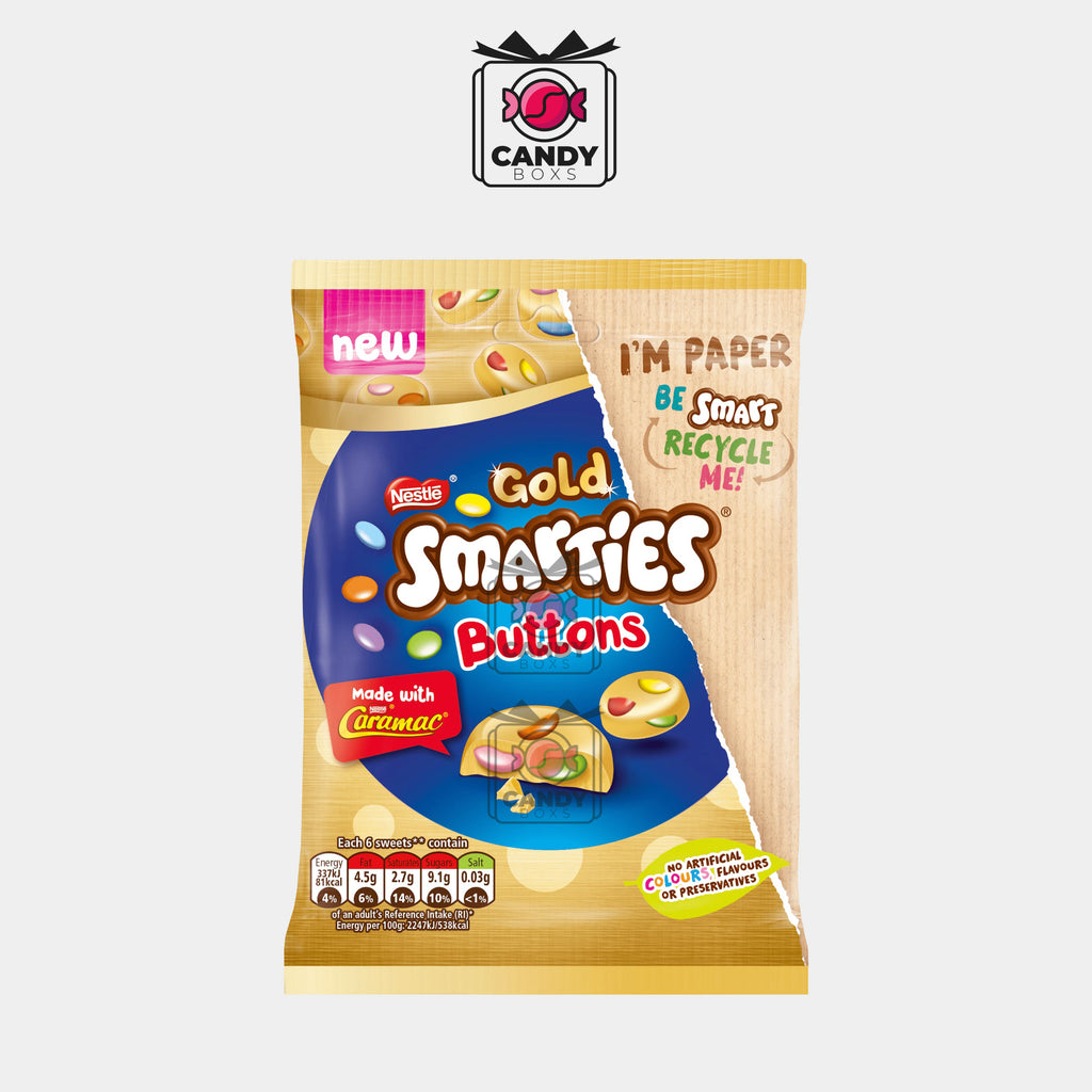 SMARTIES BUTTONS GOLD BAG 85G - CANDY BOXS