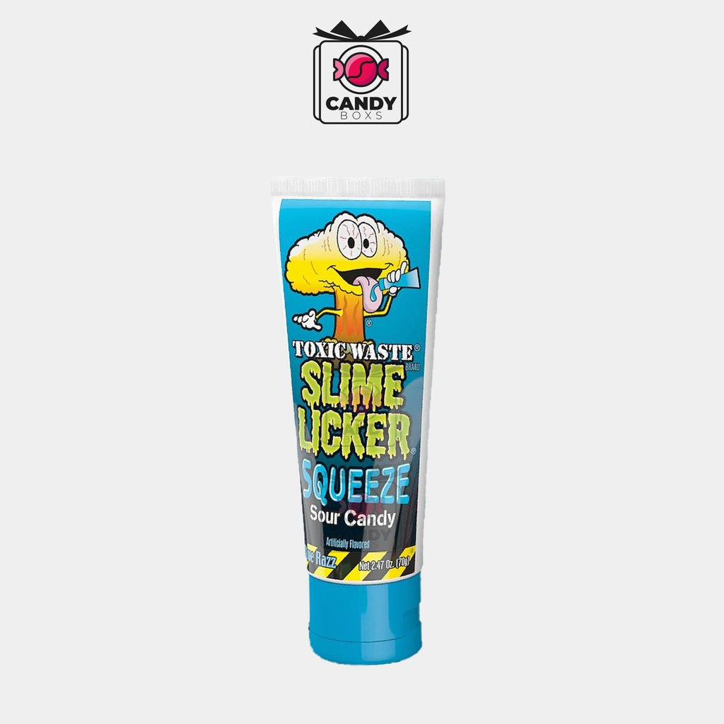 TOXIC WASTER SLIME LICKER SQUEEZE SOUR CANDY BLUE RAZZ 70G - CANDY BOXS