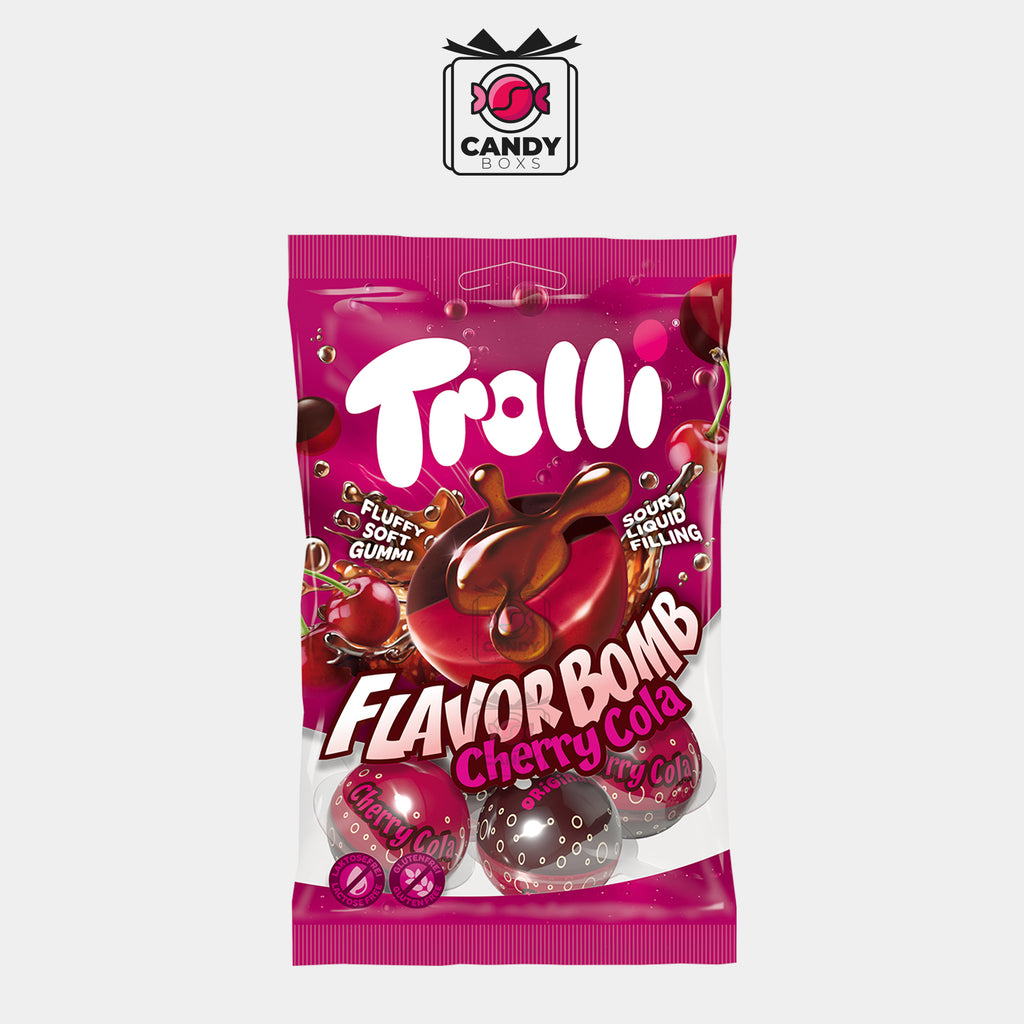 TROLLI FLAVOR BOMB CHERRY COLA GUMMY BALLS 75G - CANDY BOXS