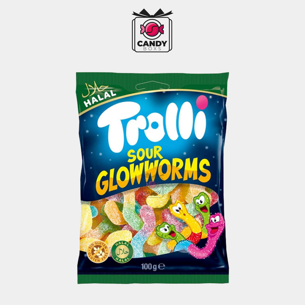 TROLLI SOUR GLOW WORMS 100G - CANDY BOXS