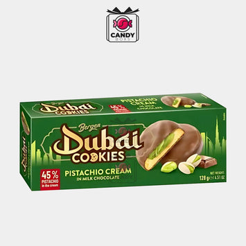 BERGEN DUBAI COOKIES PISTACHIO CREAM IN MILK CHOCOLATE 128G - CANDY BOXS - Candyboxs