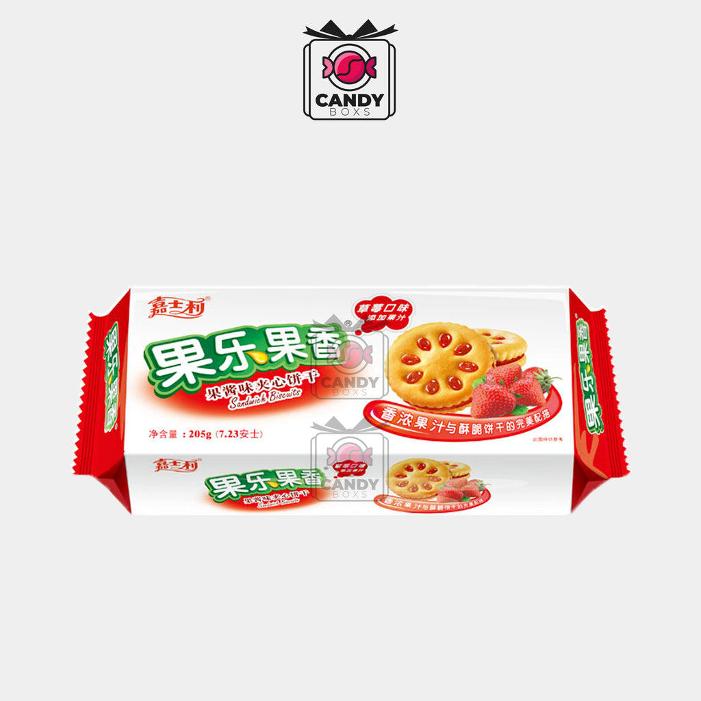 JIASHILI SANDWICH COOKIES STRAWBERRY JAM 58G - CANDY BOXS