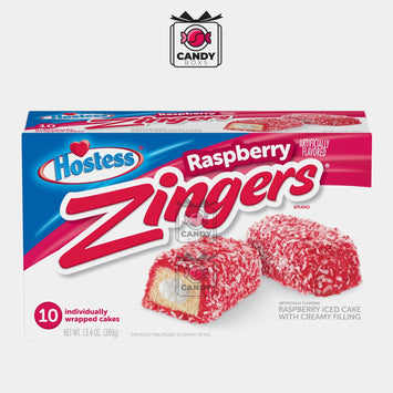 HOSTESS RASPBERRY ZINGERS, RASPBERRY ICED CAKES X10 - CANDY BOXS - Candyboxs