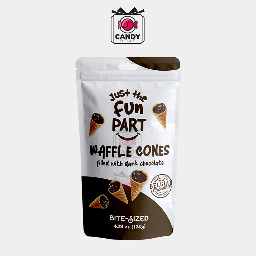 JUST THE FUN PART WAFFLE CONES FILLED WITH DARK CHOCOLATE 120G - CANDY BOXS - Candyboxs