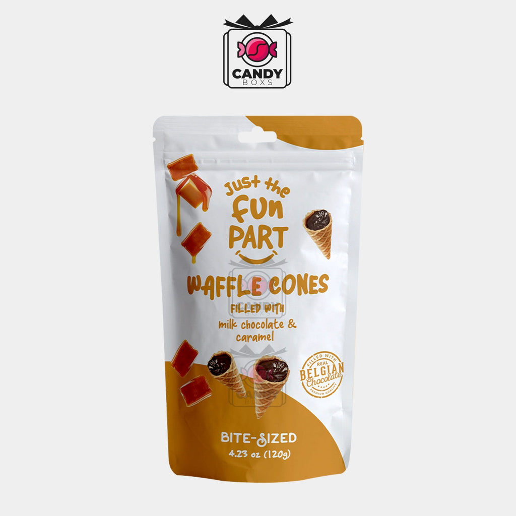 JUST THE FUN PART WAFFLE CONES FILLED WITH MILK CHOCOLATE & CARAMEL 120G - CANDY BOXS - Candyboxs