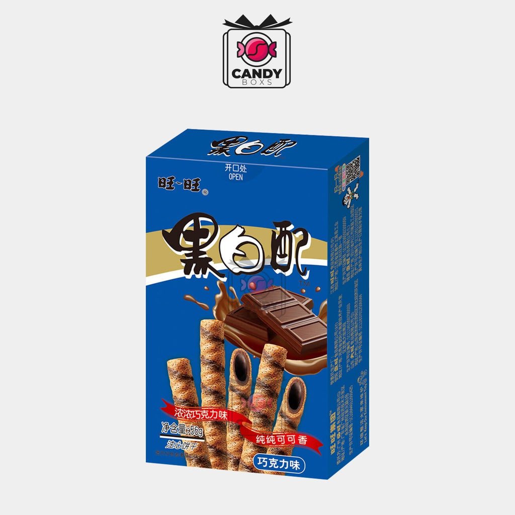 WANT WANT DOUBLE CHOCOLATE CREAM ROLLED WAFERS 56G - CANDY BOXS - Candyboxs