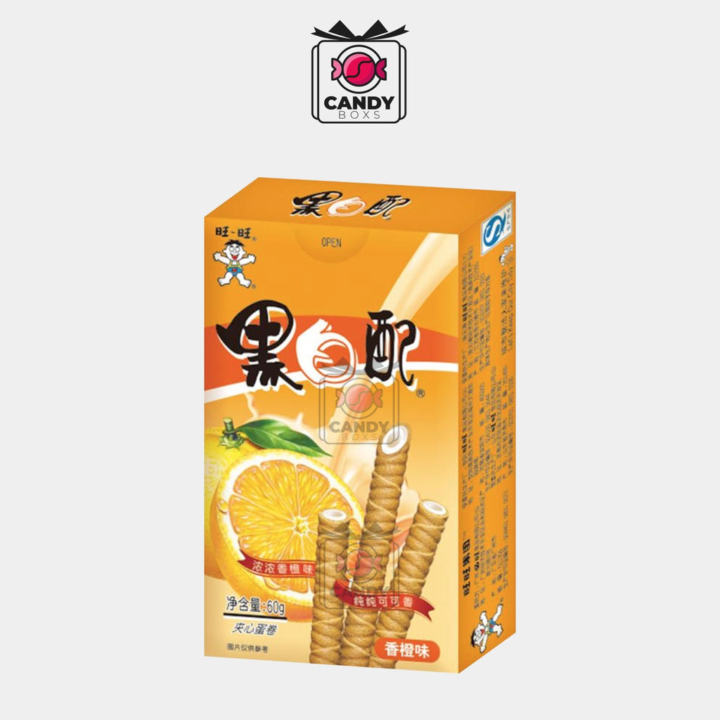 WANT WANT ORANGE CREAM ROLLED WAFERS 56G - CANDY BOXS - Candyboxs
