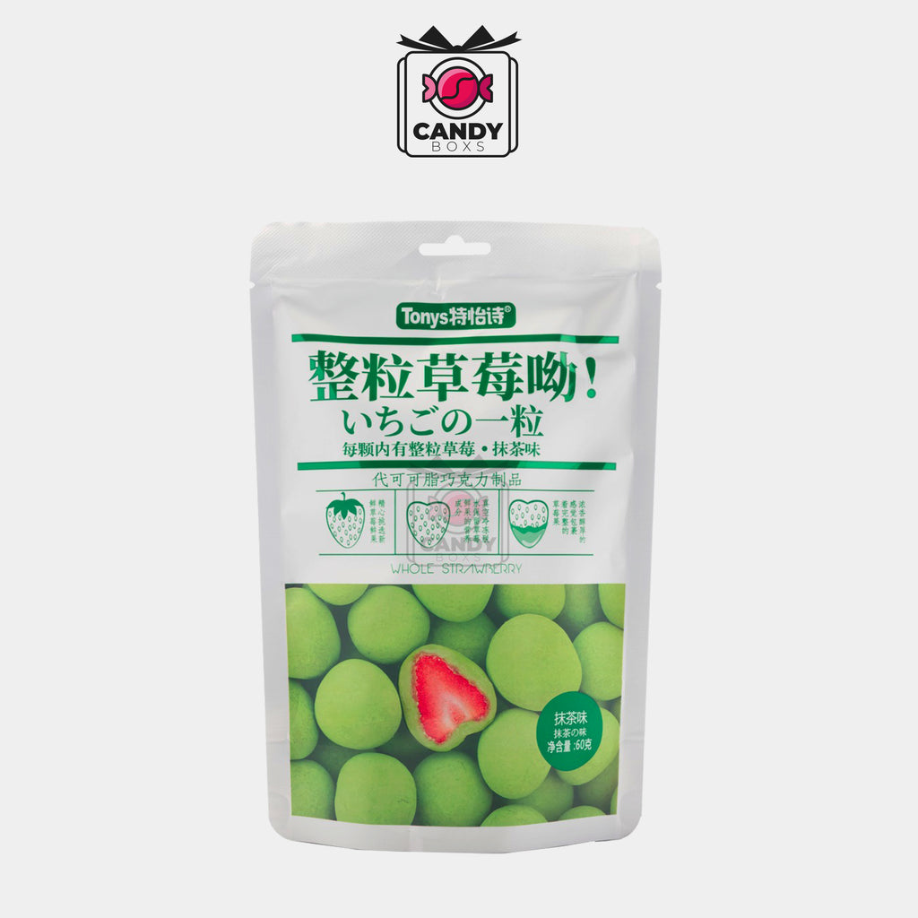 TONYS FREEZE DRIED WHOLE STRAWBERRY IN MATCHA FLAVOR 60 G - CANDYBOXS